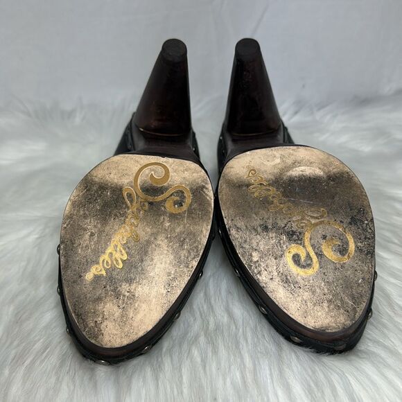 Anthropologie Seychelles Black Leather Studded Clog Style Heels Sz 6.5 - Picture 5 of 6